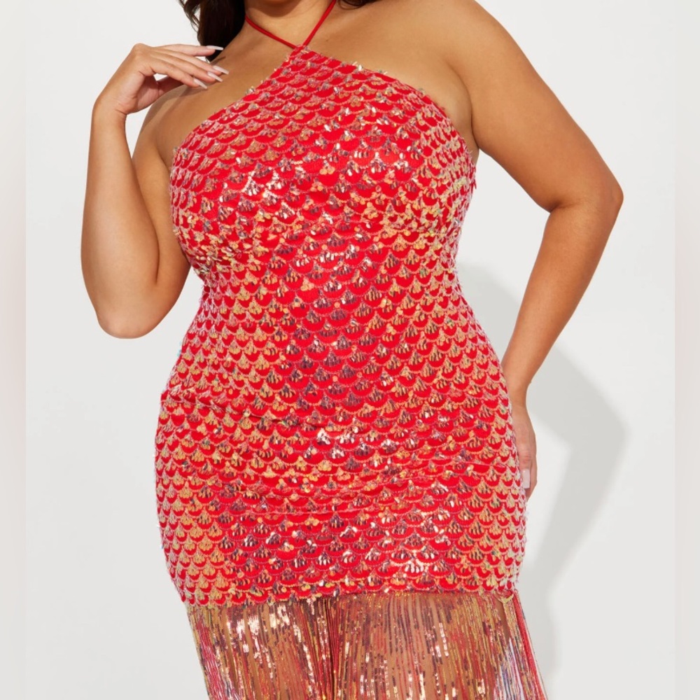 Sequin Mini Dress Color Coral